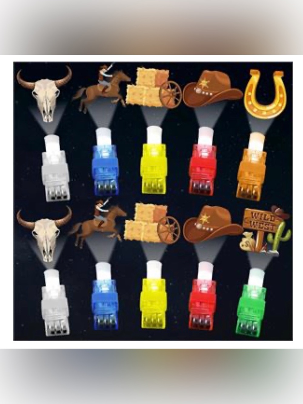 6 PCS Western Party Favors Cowboy LED Light Up Finger Lights NWOT